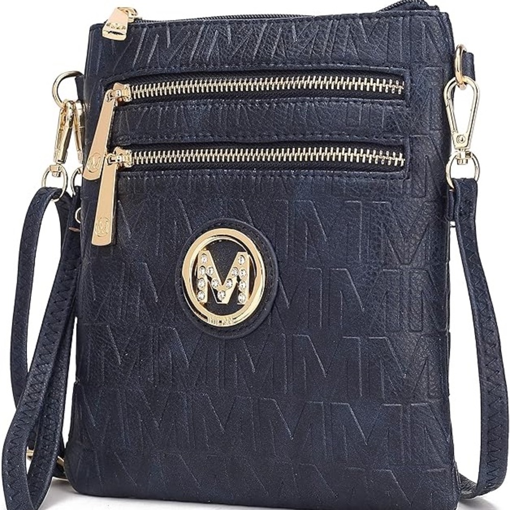 MFK Elegant Navy Blue Crossbody Bag with wristlet strap vegan leather by Mia K